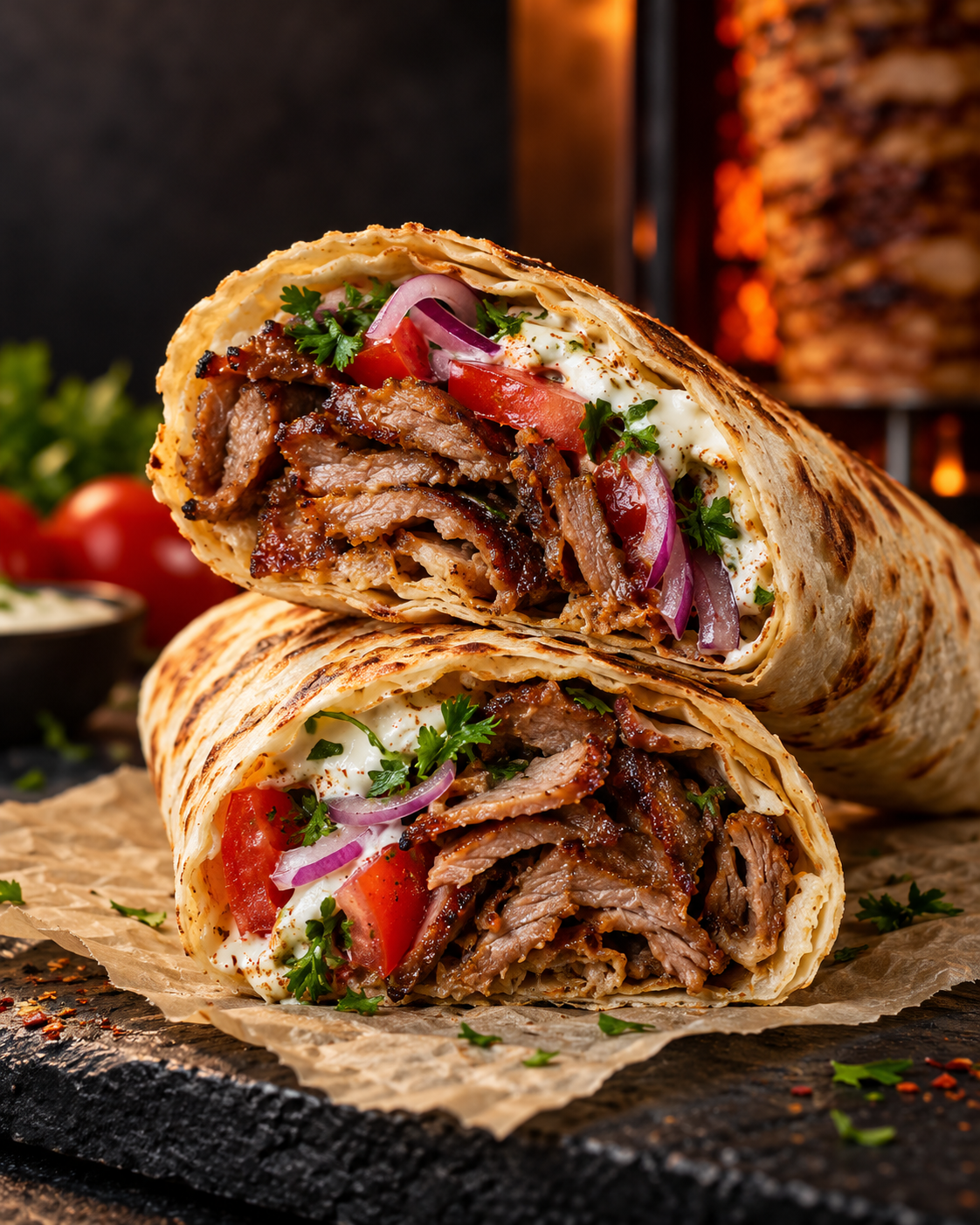 Frisch zubereiteter Döner-Wrap